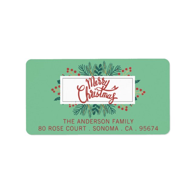 Merry Christmas Holly Boughs Green Return Address Label (Front)