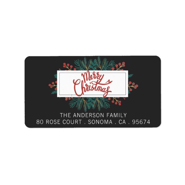 Merry Christmas Holly Boughs Return Address Label (Front)