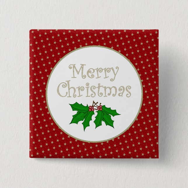Merry Christmas Holly Button (Front)