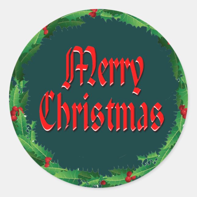 MERRY CHRISTMAS & HOLLY by SHARON SHARPE Classic Round Sticker (Front)