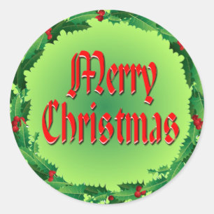 MERRY CHRISTMAS & HOLLY by SHARON SHARPE Classic Round Sticker