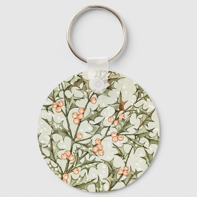 Merry Christmas Holly Classic Vintage Holiday Key Ring (Front)