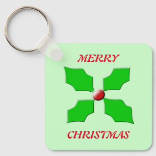Merry Christmas Holly Custom Key Ring