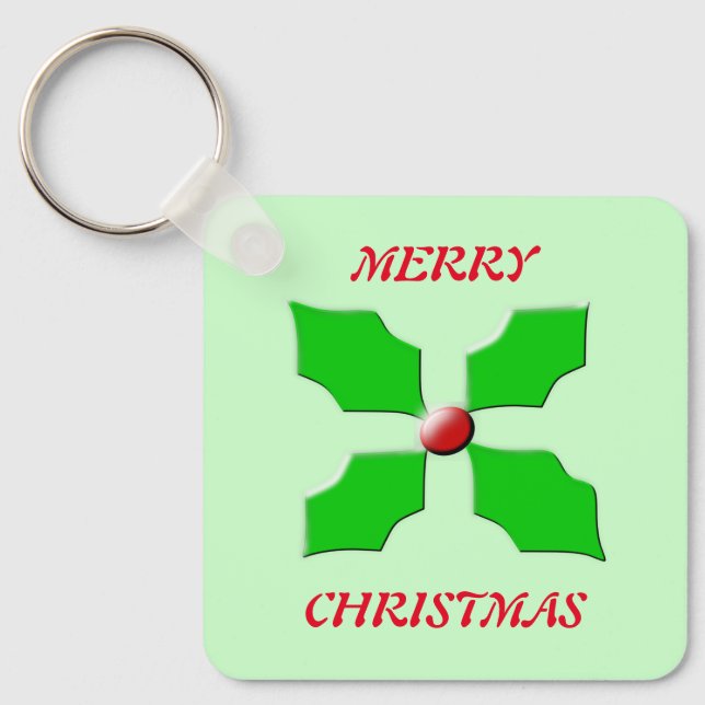 Merry Christmas Holly Custom Key Ring (Front)