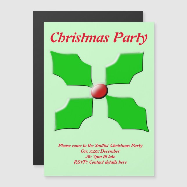 Merry Christmas Holly Custom Party Magnetic Invitation (Front/Back)