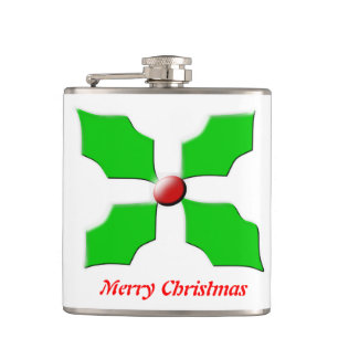 Merry Christmas Holly Customisable Flask