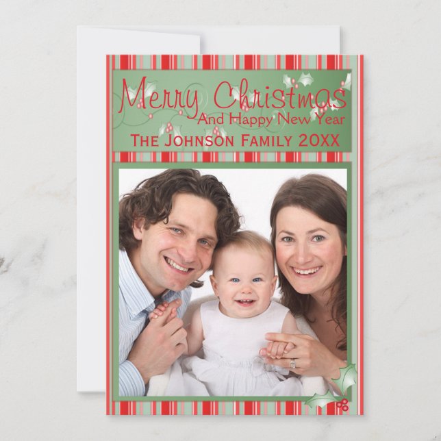 Merry Christmas Holly Family Holiday Card (Front)