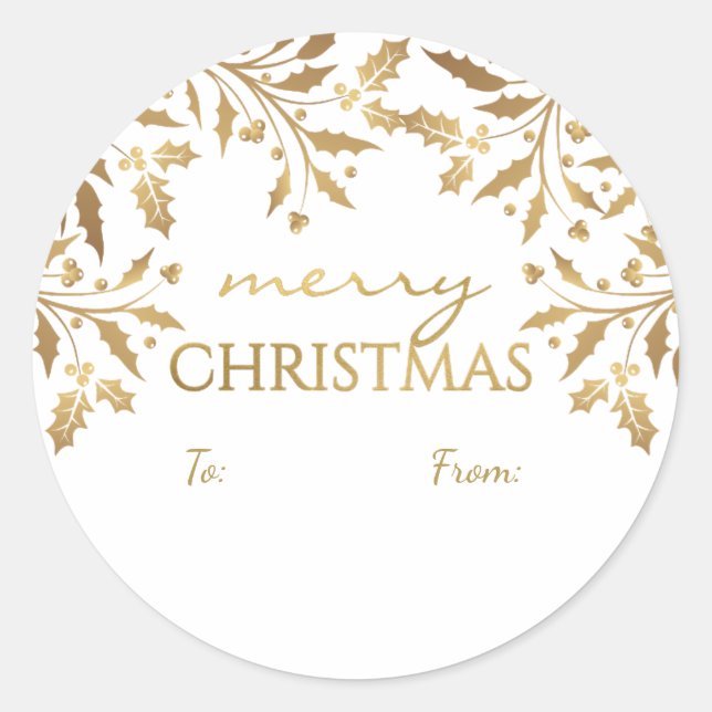 Merry Christmas Holly Garland Gold Metallic Tag (Front)
