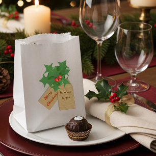 Merry Christmas Holly Gift Tag Favour Bag