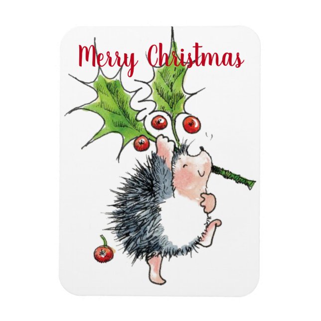 Merry Christmas Holly Hedgehog Magnet (Vertical)