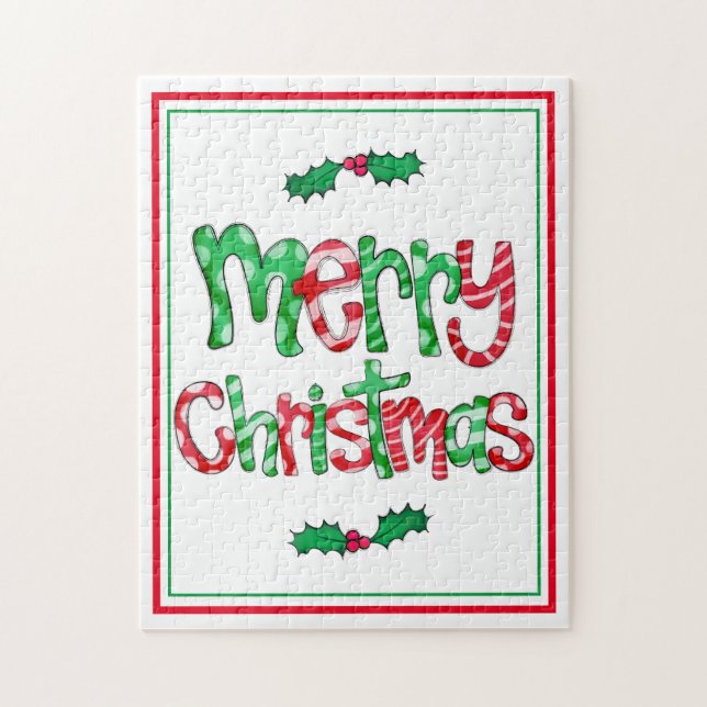 Merry Christmas Holly Holiday Seasonal Jigsaw Puzzle (Vertical)