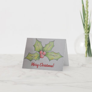 Merry Christmas Holly Leaves and Berries Note Card