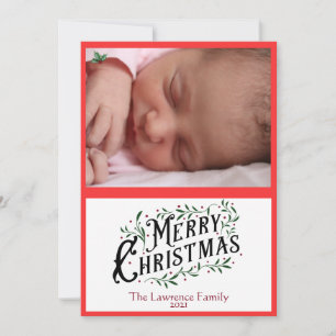 Merry Christmas  Holly Leaves And Berries Photo