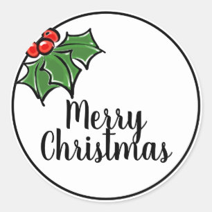Merry Christmas holly leaves berries Classic Round Sticker