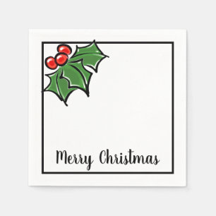 Merry Christmas holly leaves berries Napkin