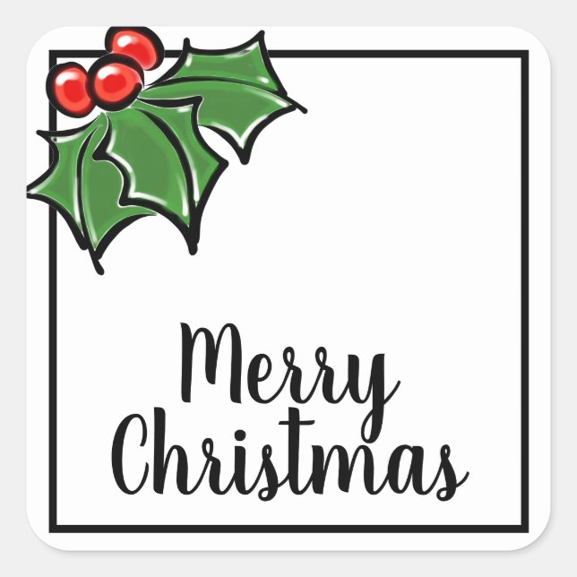 Merry Christmas holly leaves berries Square Sticker (Front)