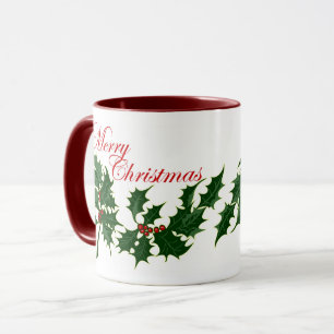 Merry Christmas Holly Leaves Mug