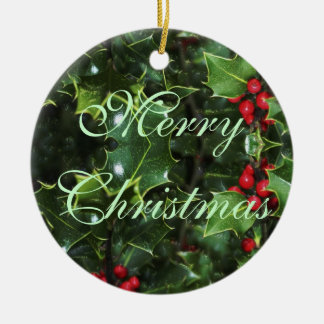 Merry Christmas Holly Ornament