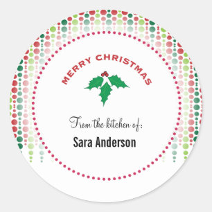 Merry Christmas holly, personalised baking Classic Round Sticker