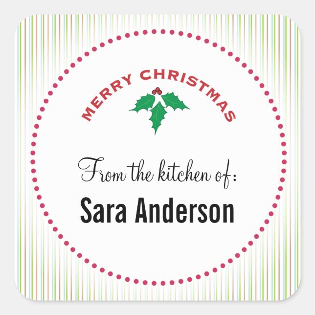 Merry Christmas Holly, Personalised Baking Square Sticker (Front)
