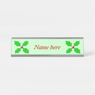 Merry Christmas Holly Personalised Desk Name Plate