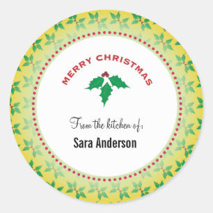 Merry Christmas Holly Personalised Goodies Classic Round Sticker
