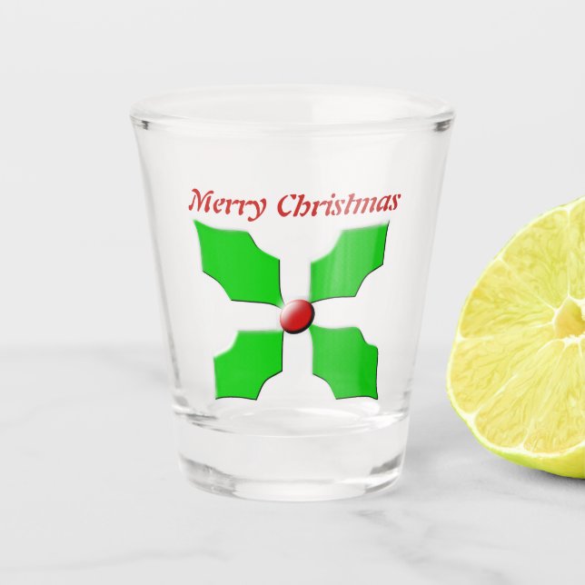Merry Christmas Holly Personalised Shot Glass (Front)