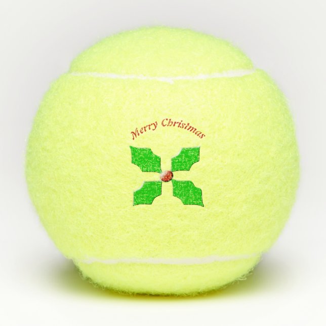 Merry Christmas Holly Personalised Tennis Balls (Front)