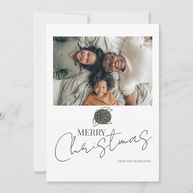 Merry Christmas Holly Photo Card (Front)