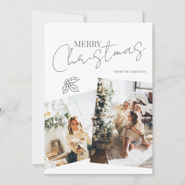 Merry Christmas Holly Photo Card (Front)