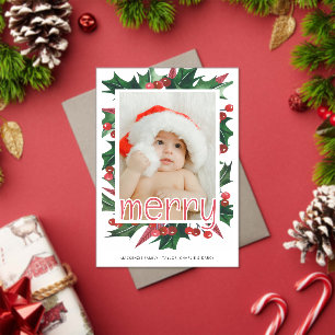 Merry Christmas Holly Photo Personalised Acrylic Invitations