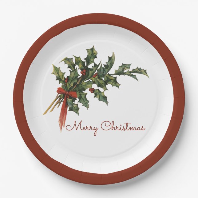 Merry Christmas Holly  Plates (Front)