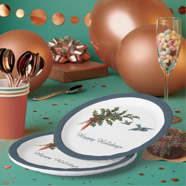 Merry Christmas Holly  Plates (Multi)