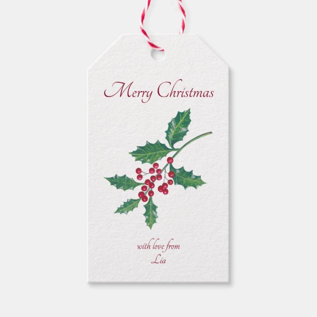 Merry Christmas Holly Red Green Gift Tag (Front)