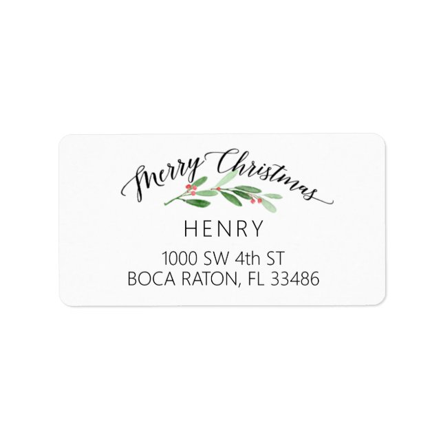 Merry Christmas Holly Return Address Label (Front)