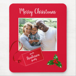 Merry Christmas  Holly Sprig - Custom Photo - Mouse Mat