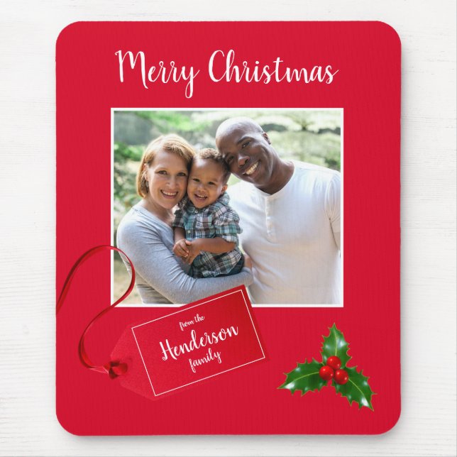 Merry Christmas  Holly Sprig - Custom Photo - Mouse Mat (Front)