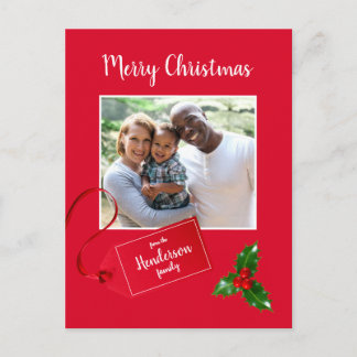 Merry Christmas Holly Sprig - Custom Photo - Postcard