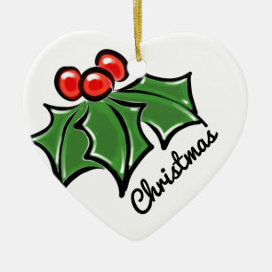 Merry Christmas Holly Sprigs Ceramic Tree Decoration