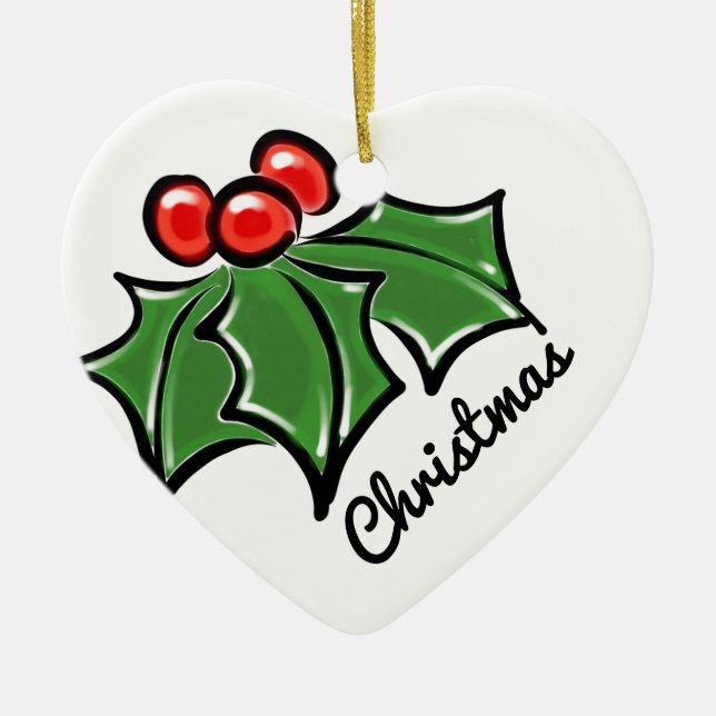 Merry Christmas Holly Sprigs Ceramic Tree Decoration (Front)
