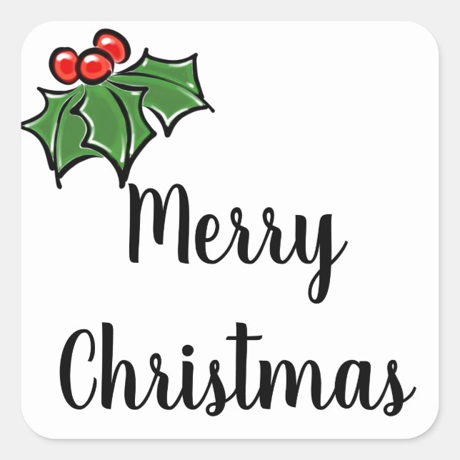 Merry Christmas Holly Sprigs Square Sticker (Front)
