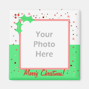 Merry Christmas Holly Stars (photo frame) Magnet