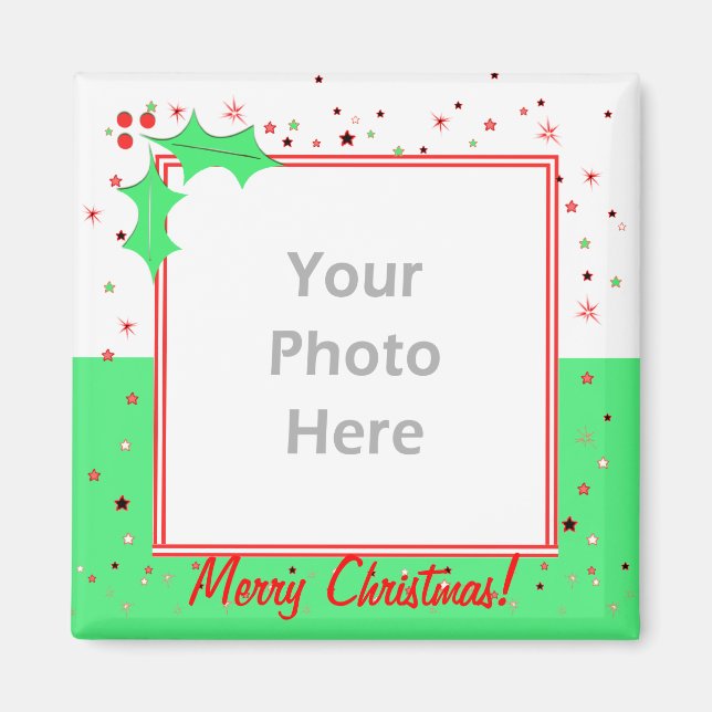 Merry Christmas Holly Stars (photo frame) Magnet (Front)