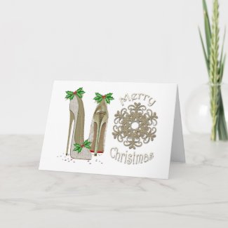 Merry Christmas Holly Stiletto Greeting Card
