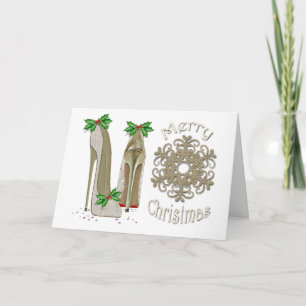 Merry Christmas Holly Stiletto Greeting Holiday Card