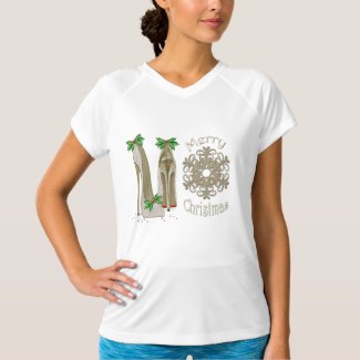 Merry Christmas Holly Stiletto Snowflake T-Shirt