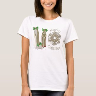 Merry Christmas Holly Stiletto Snowflake T-Shirt