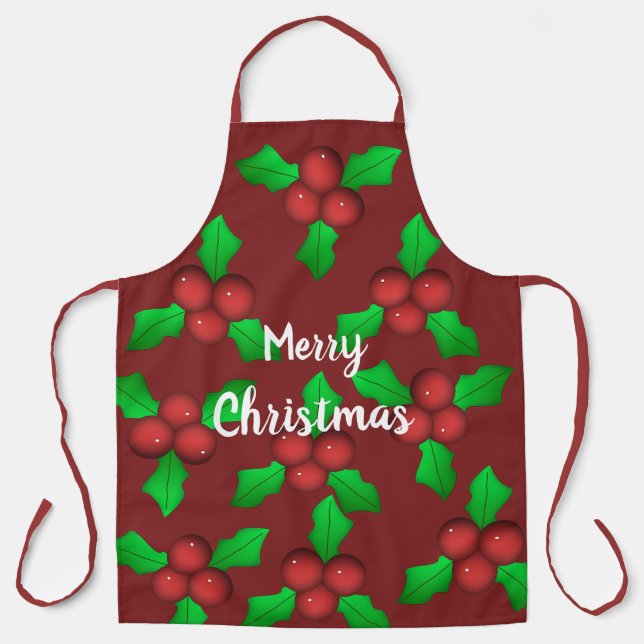Merry Christmas holly tree Apron (Front)