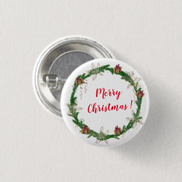 Merry Christmas holly wreath 3 Cm Round Badge