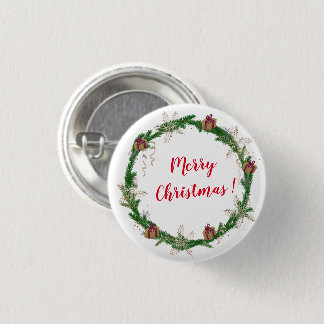 Merry Christmas holly wreath 3 Cm Round Badge
